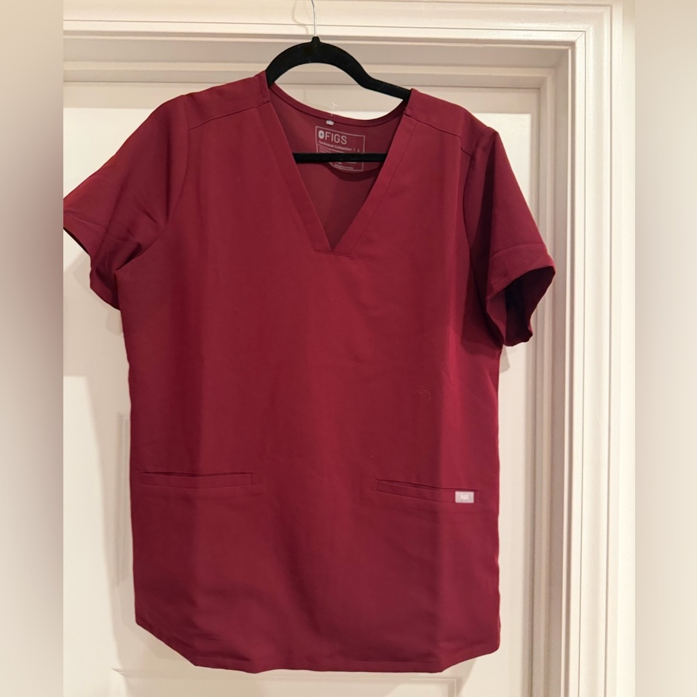 Figs Maroon V-Neck Scrub Top